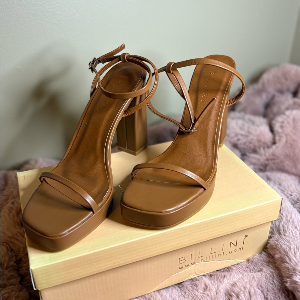 Billini Women's Brown Strappy Block Heels